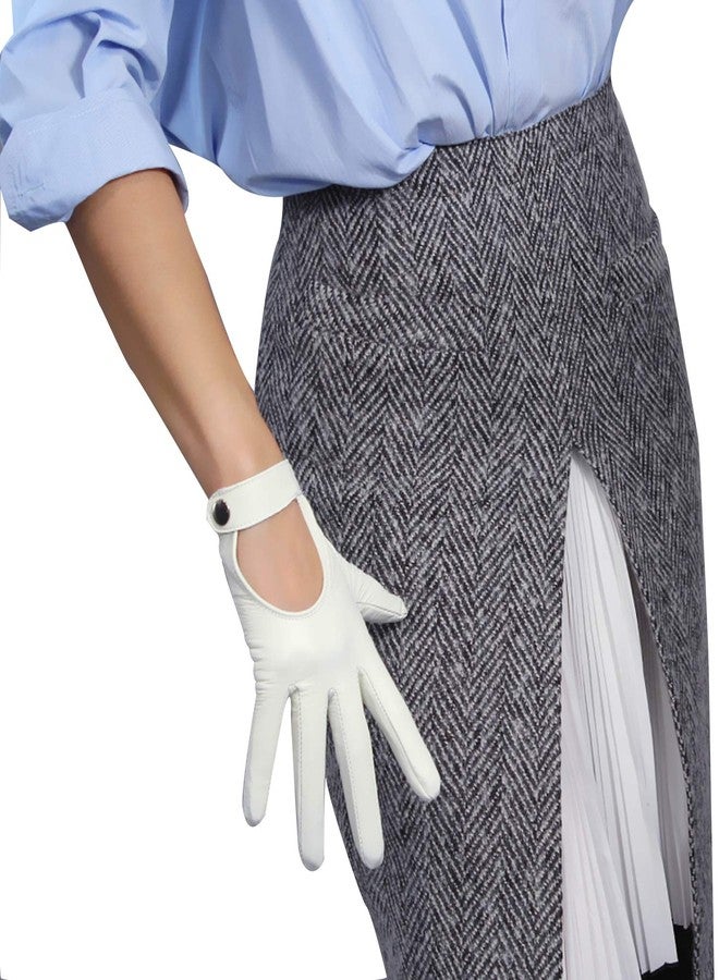 DooWay Women Real Leather Driving Gloves White Open Back Touchscreen Genuine Sheepskin Motorcycle Finger Gloves - Image 1